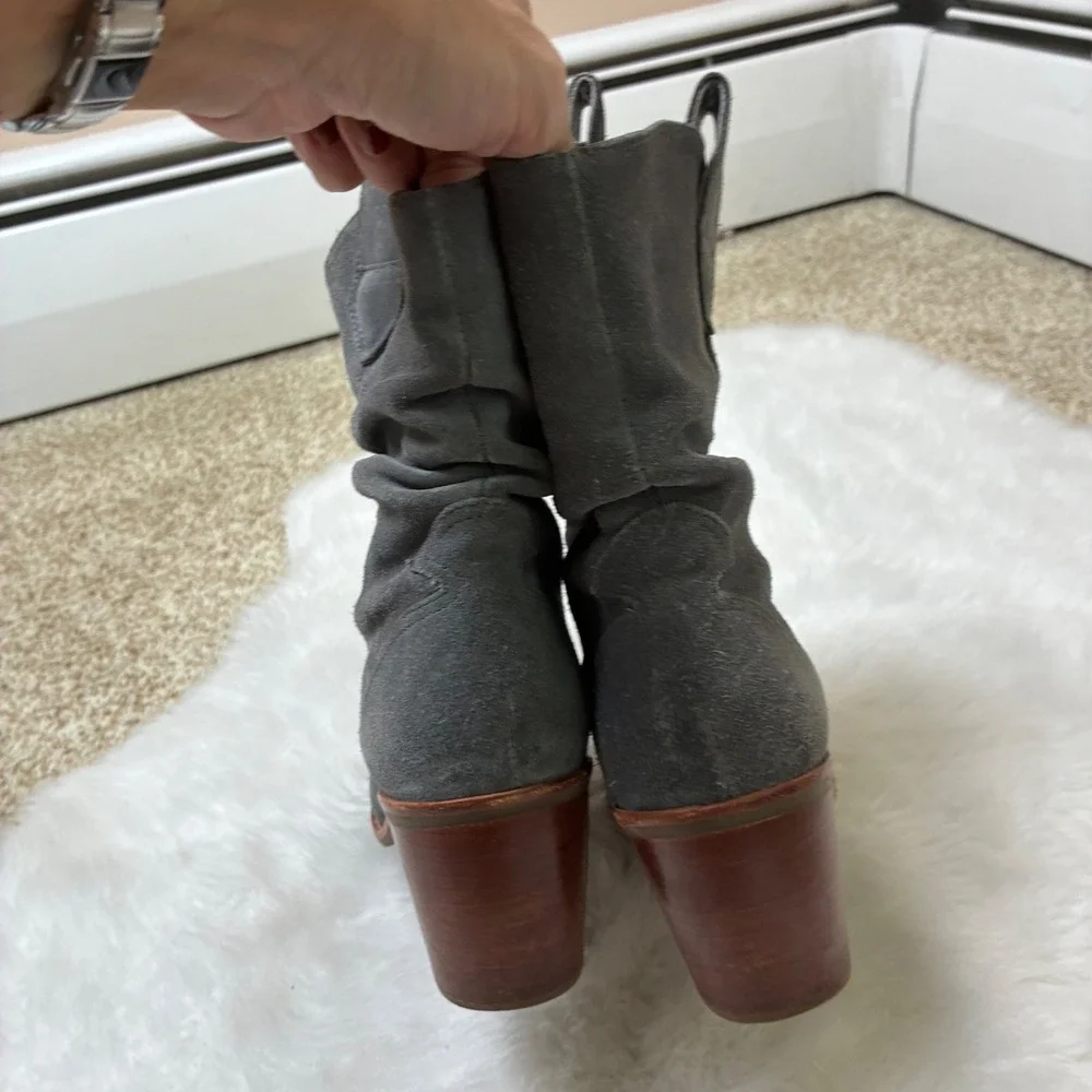 J. Jill Waylon Slouch Suede Ankle Boots Grey Leather Block Heel 7M 2017233